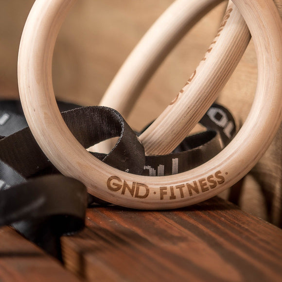 GND Wooden Gymnastic Rings W/ Nylon Bracing Straps - Gym Rings- GND Fitness
